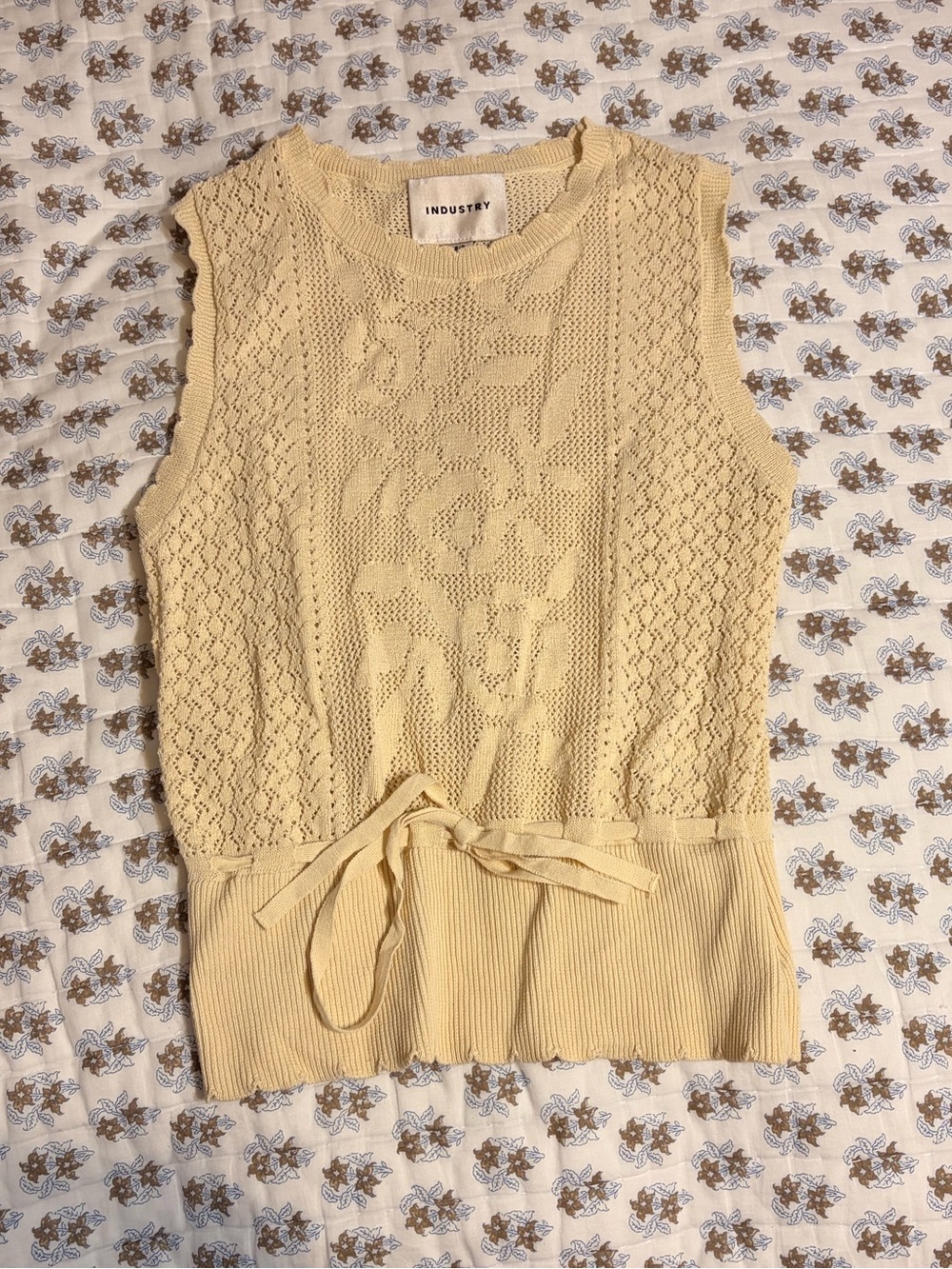 Boho Yellow-cream Knit Tie-Waist Sleeveless Top